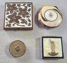 Vtg Makeup Compact Mirror Pill Box Lot of 4 Airspun Elgin American Stat Liberty - £51.90 GBP