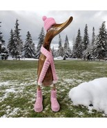 Decorative Duck Wood Scarf Hat Pink Autumn Winter Statue Sculpture Gift ... - $1,030.36 MXN
