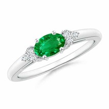 ANGARA East-West Emerald Solitaire Ring with Diamonds for Women in 14K Gold - £751.83 GBP