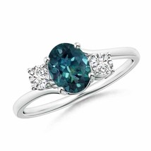 ANGARA 7x5MM Teal Montana Sapphire &amp; Diamond Three Stone Ring in Sterling Silver - £844.70 GBP+