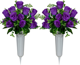 Artificial Cemetery Flowers, Set of 2 Artificial Rose Bouquet Grave Memorial Flo - £25.22 GBP