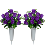 Artificial Cemetery Flowers, Set of 2 Artificial Rose Bouquet Grave Memo... - £25.25 GBP