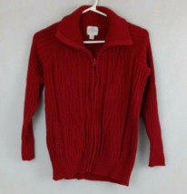 St John&#39;s Bay Women&#39;s V-Neck Cable Knit Zip Front Sweater Size Petite Me... - $16.48