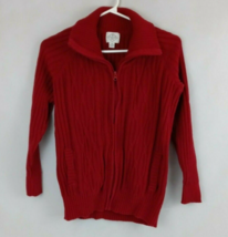 St John&#39;s Bay Women&#39;s V-Neck Cable Knit Zip Front Sweater Size Petite Medium - £12.32 GBP