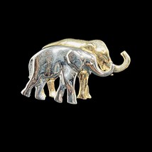 Vintage Liz Claiborne Gold/Silver Tone Pair of Elephants Brooch (5159) - £27.78 GBP
