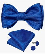 Pre-Tied Bowtie, Hanky, &amp; Cufflinks: Solid Royal Blue Woven (LH-7037) - $18.99