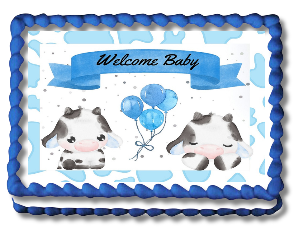 Baby Shower Cow Edible Image Cake Topper Birthday Cake Topper Frosting S... - $14.18+