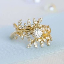 2Ct Round Lab Created Diamond Women&#39;s Wedding Leaf Ring 14K Yellow Gold Plated - £110.61 GBP