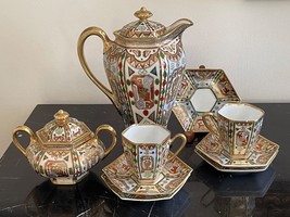 Gorgeous Vintage Nippon Porcelain Chocolate Pot Sugar Bowl Cups and Saucers - £1,169.67 GBP