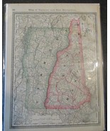 Antique 1882 Vermont/New Hampshire Map Atlas Page Hand Colored - $20.10