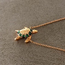 Enchanting Embrace 18k Rose Gold Zambian Emerald Turtle Necklace - £430.80 GBP