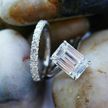 Emerald Cut 2.80Ct Simulated Diamond Engagement Ring Set 14K White Gold Size 9 - £242.70 GBP