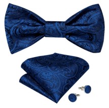 Self-Tie Bowtie, Hanky, &amp; Cufflinks: Blue Paisley - $19.99