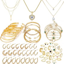 36 PCS Gold Plated Jewelry Set with 4 PCS Necklace 11 PCS Bracelet 7 PCS... - $41.98