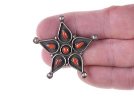 Vintage Zuni silver and coral pin - £60.89 GBP