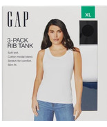 Gap Womens Tank Tops Black White Navy Blue 3-Pack Ribbed Scoop Neck Stre... - $54.87 CAD