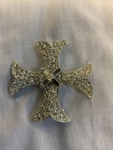Vintage PELL Maltese Cross Brooch Silver Clear Crystal - $8.96