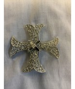 Vintage PELL Maltese Cross Brooch Silver Clear Crystal - $8.96