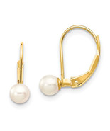 PG 10k Gold 4-5mm White Round Freshwater Cultured Pearl Leverback Earrings - $273.00