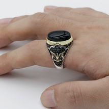 925 Sterling Silver for Men Ring with Oval Black Natural Onyx Stone Ring Peace S - £42.60 GBP