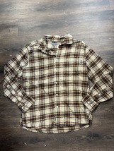 Eddie Bauer Plaid Flannel Long Sleeve Button Down Size Medium Tan Brown - $12.74