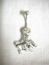 New El Toro Bull Running With Bulls Farm Animal Charm On Dbl Clear Cz Navel Ring - £4.78 GBP