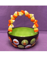 Kohl&#39;s ceramic Happy Halloween candy dish basket shaped bowl 6.25&quot; colorful - $16.46 CAD