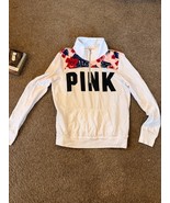 RARE Y2K Vintage Victoria Secret PINK Dog Logo Half-Zip Sweatshirt Floral S - $53.31 CAD
