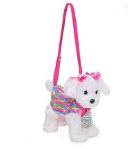 Poochie &amp; Co Plush White Mindy The Maltese Dog Rainbow Seqins Girl Purse Handbag - £7.70 GBP