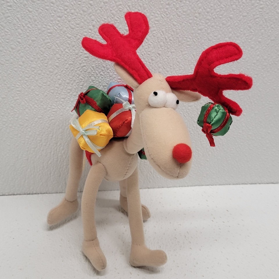 Vintage Plush Reindeer with Christmas Presents On Back Silly Funny Gift - $17.73