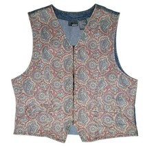 LizWear Size M Blue Multi Color Paisley Print Bohemian Denim Vest Vintage - £22.39 GBP