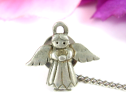 ANGEL TIE TACK Vintage Pewter Signed JJ Christmas Silvertone Tietack 5/8&quot; - £13.23 GBP