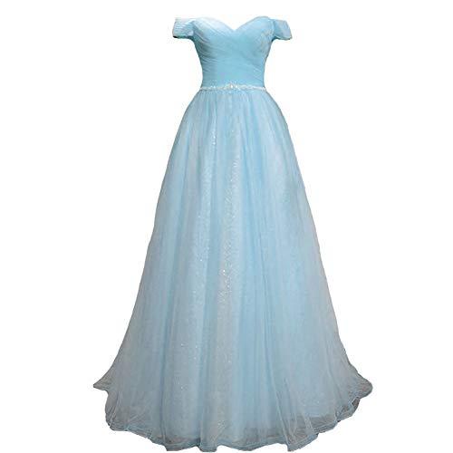 Kivary Plus Size Off The Shoulder Beaded Tulle Long Evening Prom Dress Sky Blue