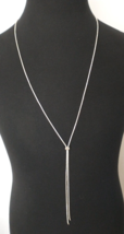 Vintage Costume Lariat Necklace Silver Tone Metal Sparkling Crystals 23 &quot; - £10.19 GBP