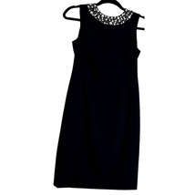Calvin Klein Black Faux Pearl Neckline Sleeveless Sheath Dress Size 2P L... - £30.04 GBP