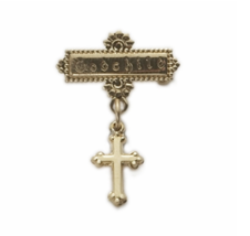 14K Gold Filled Cross Bar Pin With &quot;Godchild&quot; Engraved - £78.21 GBP