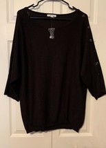 89th + Madison Black W Buttons Down One 3/4 Sleeve Detail Top Women&#39;s Size Large - £14.08 GBP