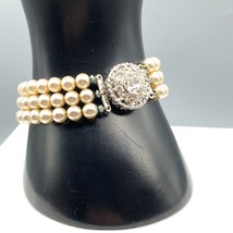 Triple Strand Elegant Glass Pearl Bracelet, Lustrous Multi Strand White - £30.35 GBP
