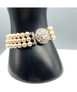Triple Strand Elegant Glass Pearl Bracelet, Lustrous Multi Strand White - £29.68 GBP