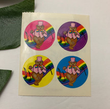 Vintage Lisa Frank Dancing Rainbow Teddy Bears Sticker Sheet 80s Small - $15.83