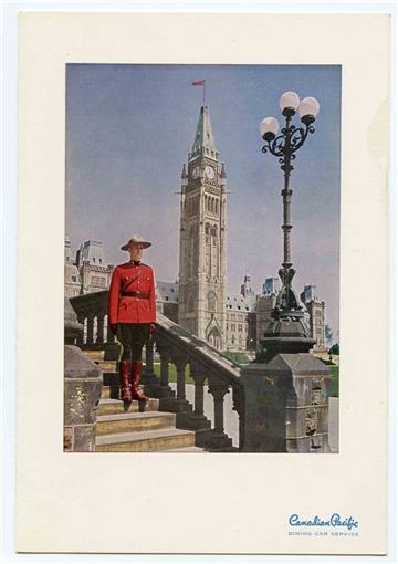 Primary image for Canadian Pacific Dining Car Menu Mountie Parliament 1956 The Mounted Cover