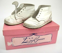 Toddler Vintage White Leather 3 1/2 D Miss Lazy Bones Shoes &amp; Unmatched Box - £7.88 GBP