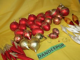 49 Piece Assorted Glass Ornaments Red Gold White Balls Icicles - £43.88 GBP