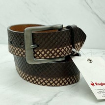 Basket Weave Embossed Brown Leather Belt Size 34 - £15.49 GBP