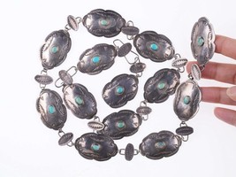 28&quot; c1930&#39;s-40&#39;s Navajo Stamped silver and turquoise link concho belt - £427.18 GBP