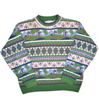 Vintage Crossings Golf Sweater Mens L Green Striped Crewneck Made in USA... - £31.58 GBP