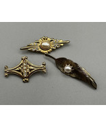 Pins Set of 3 Leaf Pearl Sunburst Geometric Shape Rhinestones Victorian ... - £6.05 GBP