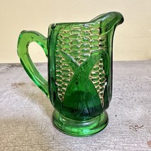 Antique 1890s Glass Emerald Green Gold Trim Corn Cob Creamer Small Pitcher  - £13.66 GBP