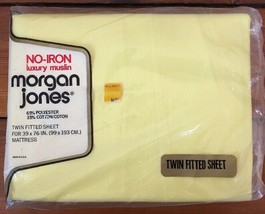 New Vtg Morgan Jones Deadstock Luxury Muslin Yellow Percale Twin Fitted ... - £23.76 GBP