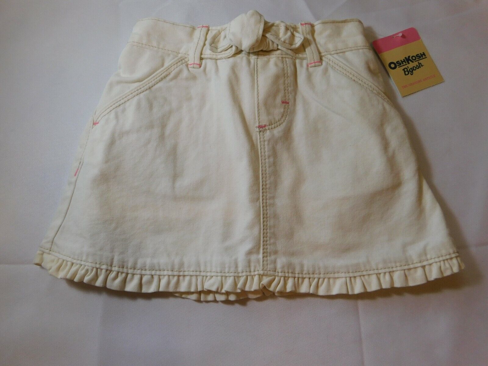 Osh Kosh B'Gosh Girls Toddler Skirt Skort Denim White Embroidered Pockets Sz 4T - $15.43